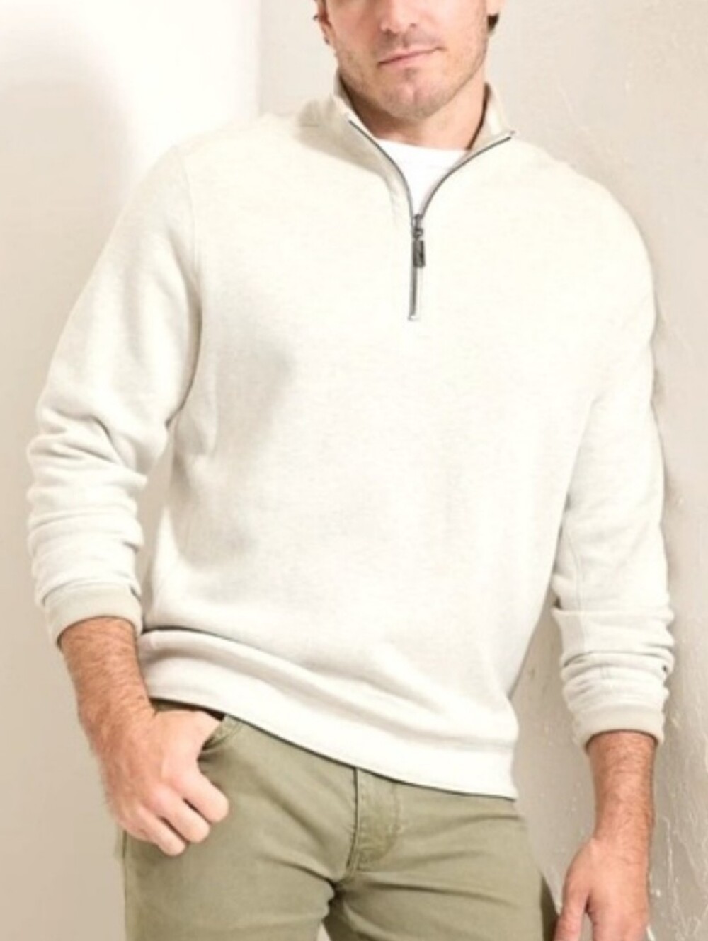 Tommy Bahama Heritage Nautical Men's Half-Zip Pullover Sweater Cream Preppy Y2K